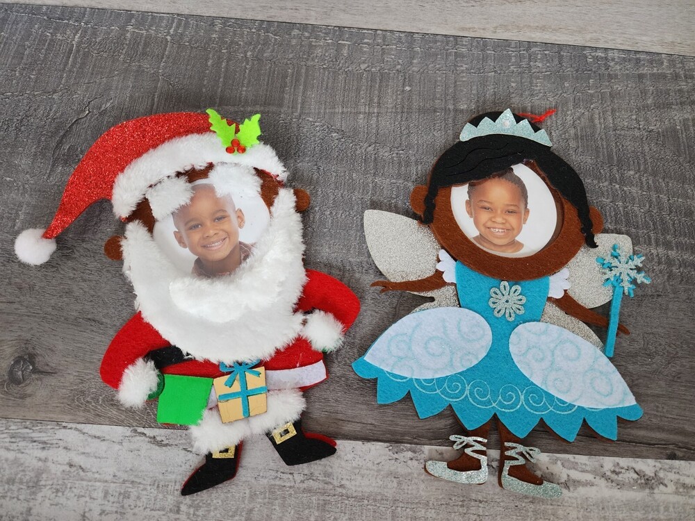 Studio Decor Princess & Santa Picture Frame Christmas Ornament NEW Lot of 2